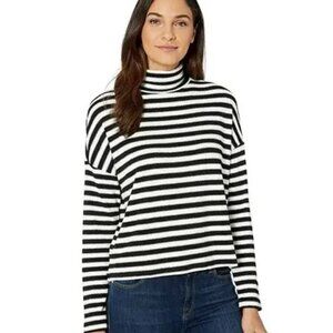 Cozy Sanctuary Black & White Striped Turtleneck Sweater Top - Women's Medium